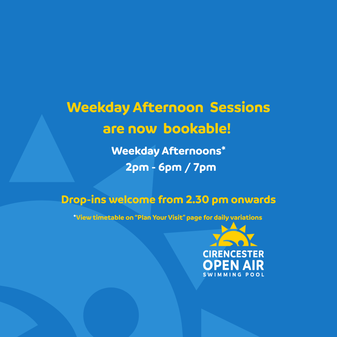 Weekday afternoon sessions – now bookable (drop-ins at 2.30pm)