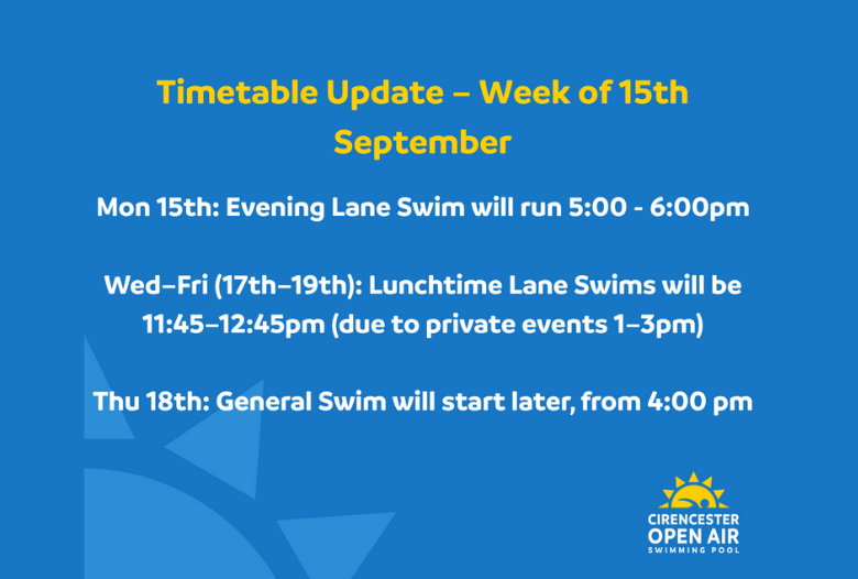 Timetable Update – Week of 15th September